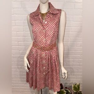 Vintage Lilly Pulitzer White Tag Pink and Green Patterned Sleeveless Shirt Dress